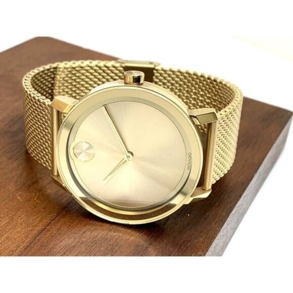Movado Men's Watch 3600560 Bold Gold Dial Swiss Quartz Steel 40mm Mesh Band - Picture 7 of 13